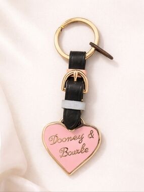 Dooney & Bourke Pink Heart Keychain Bag Charm – Gold Tone Leather Strap
